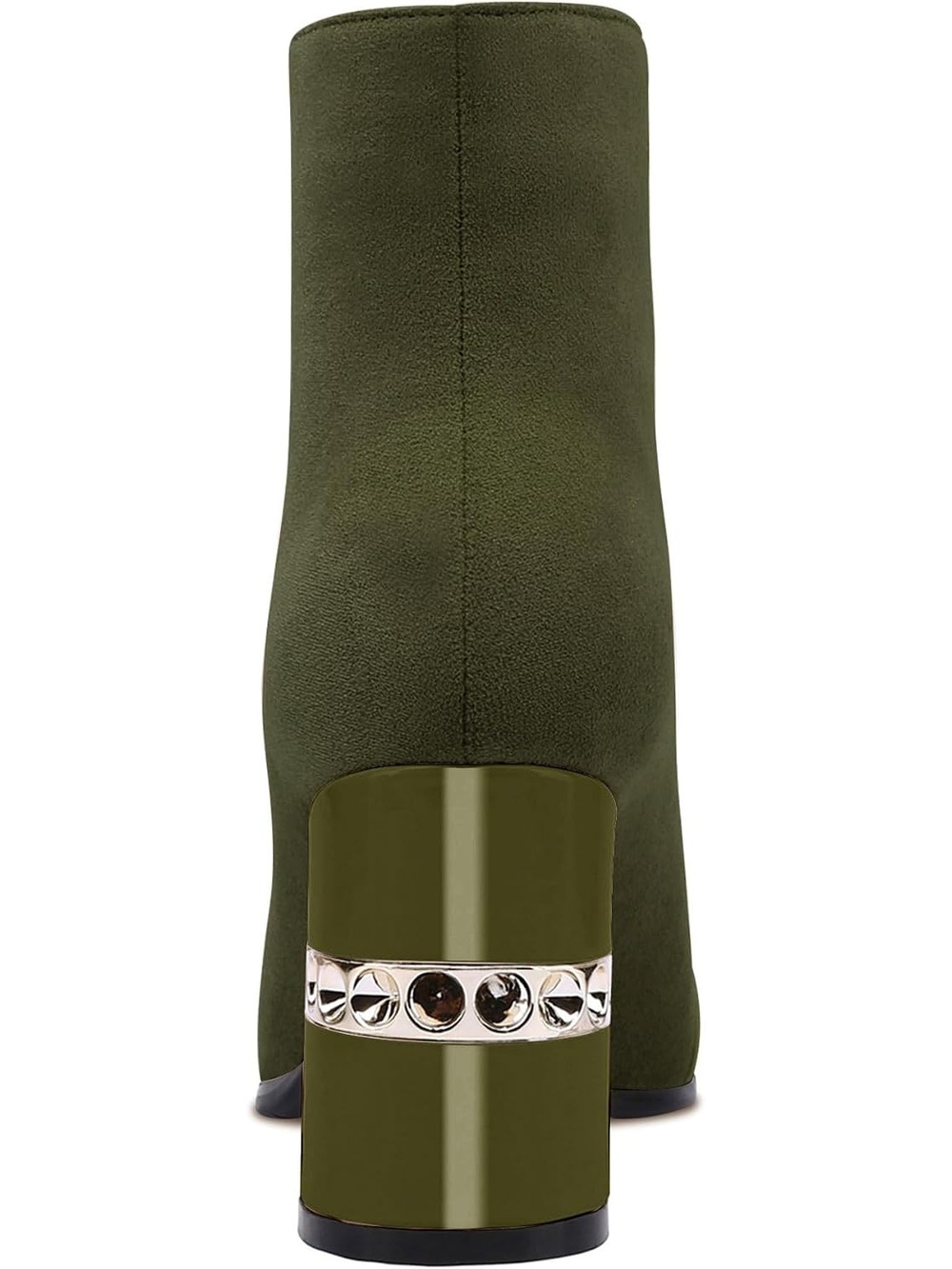Women's Army Green Suede Front Zipper Square Toe Chunky Block Heeled Dressy Boot - Picture 5 of 5
